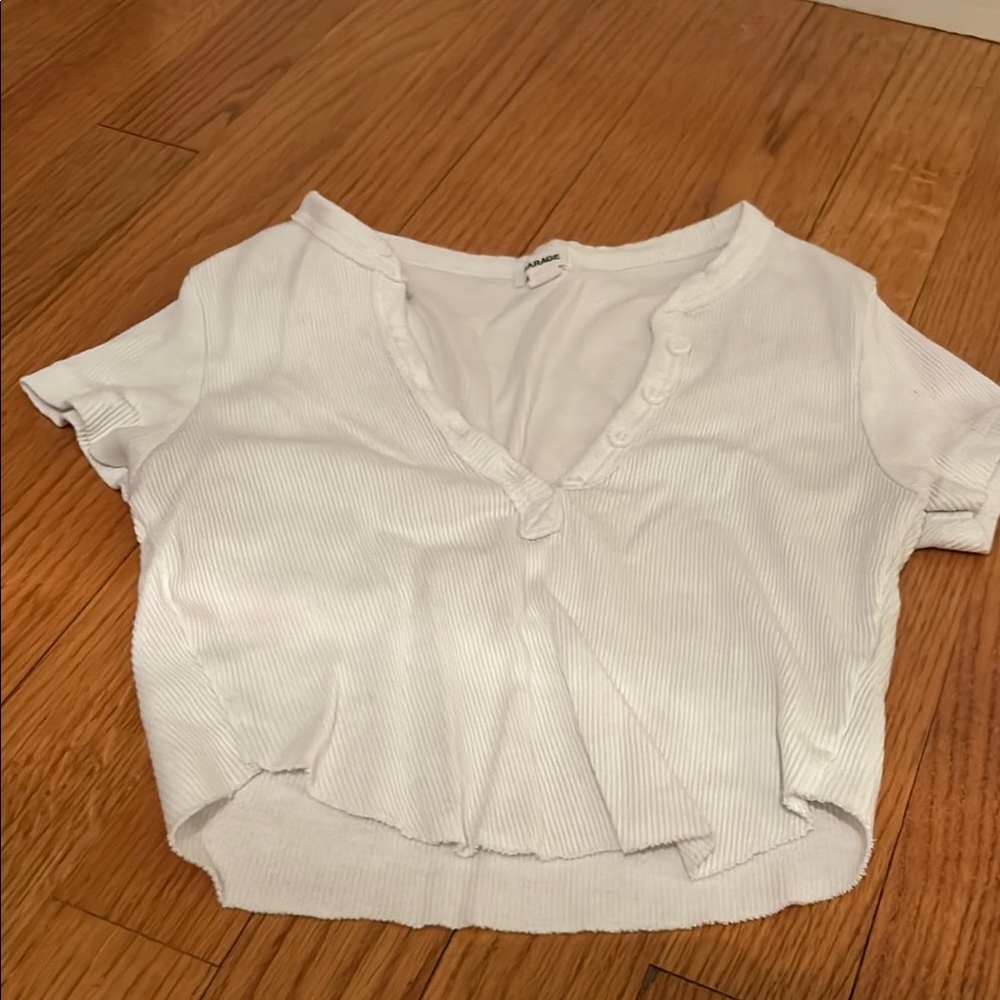 Garage White Flutter Sleeve Crop Blouse